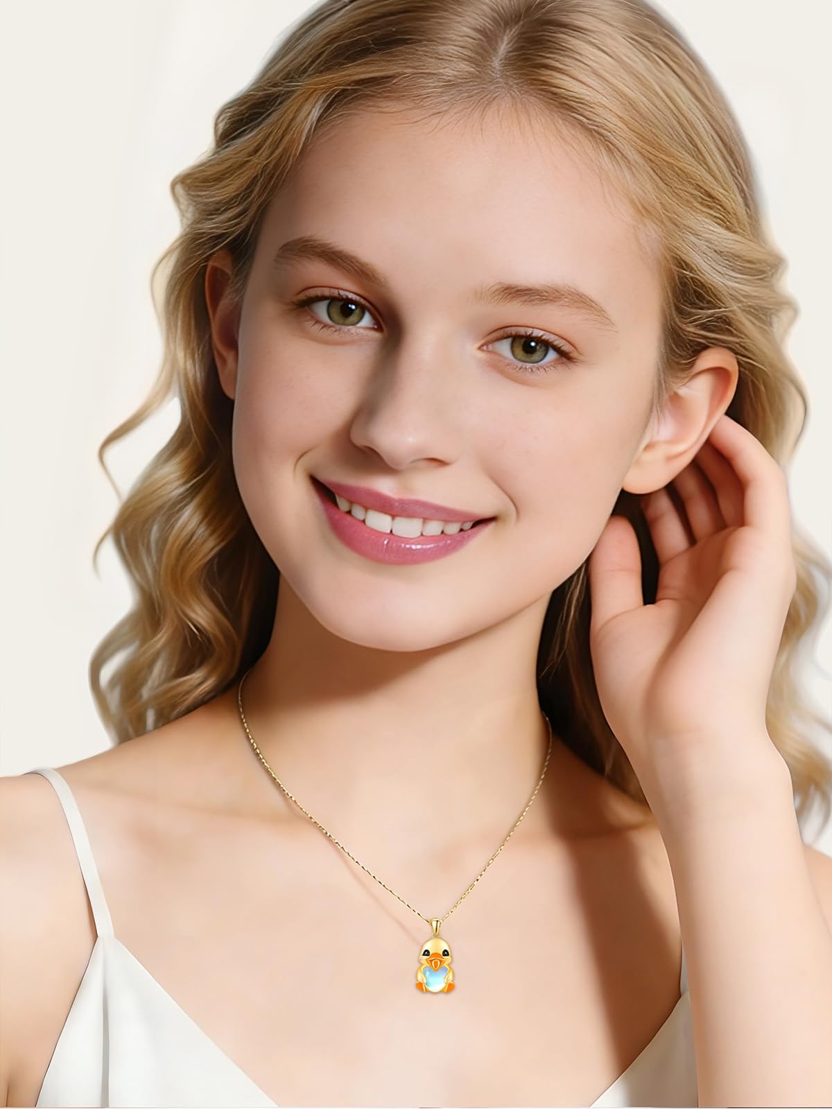 Dreamboat Duck Pendant Necklace for Women 925 Sterling Silver 14K Gold Plated Moonstone Ducks Animal Jewelry Gifts