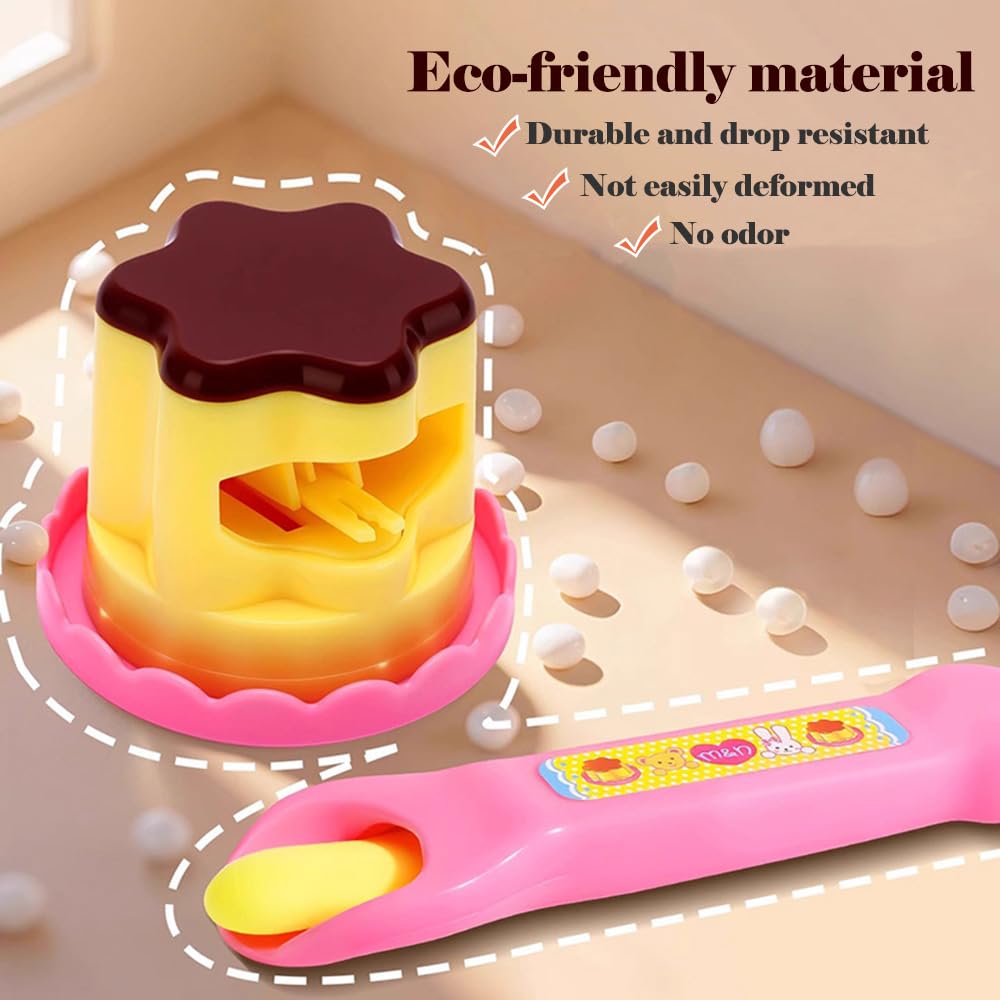 Pudding Ice Cream Feeding Toys for Dolls,Pretend Play Food Kitchen Accessories, Doll Role Play Girl Gifts Toys (Pink)
