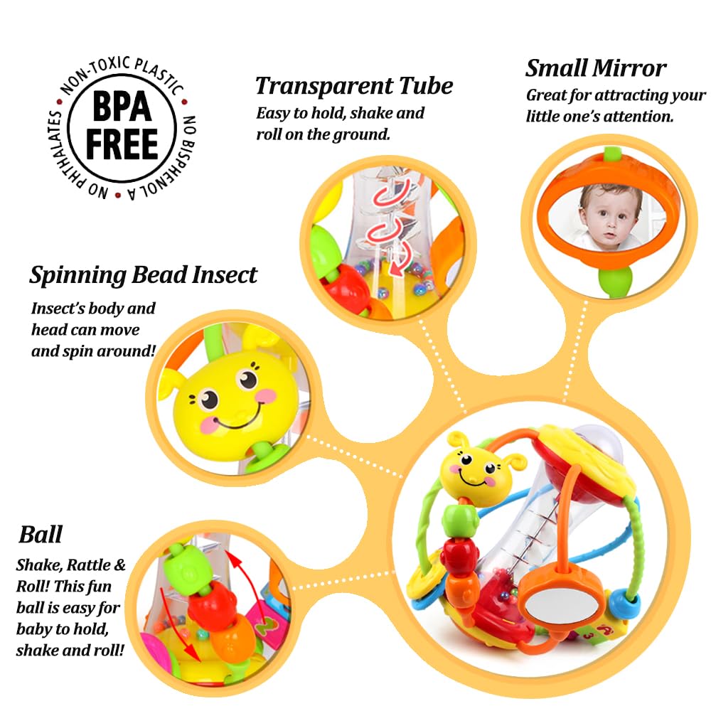 Yiosion Baby Toys 0-6-12 Months, Baby Rattle Toys Activity Ball Infant Toys 6 Month Old Baby Toys 3-6 Months, Shaker Grab Spin Travel Toys Easter Christmas Basket Stuffers Gifts