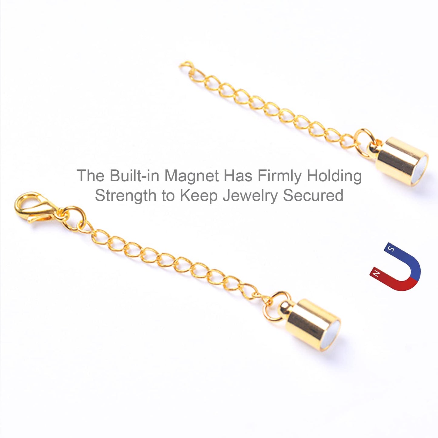 Mizeer Magnetic Necklace Extenders, Adjustable Chain Extenders for Necklaces, Magnetic Necklace Clasps and Closures with Extender Chains (4pcs | Gold & Silver)