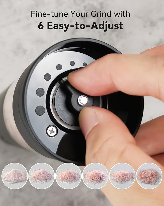 Electric Salt and Pepper Grinder Set with Adjustable Coarseness, Rechargeable Automatic Salt and Pepper Grinder Set with One Hand Operated and LED Light, Salt Grinder & Pepper Mill for Family BBQ