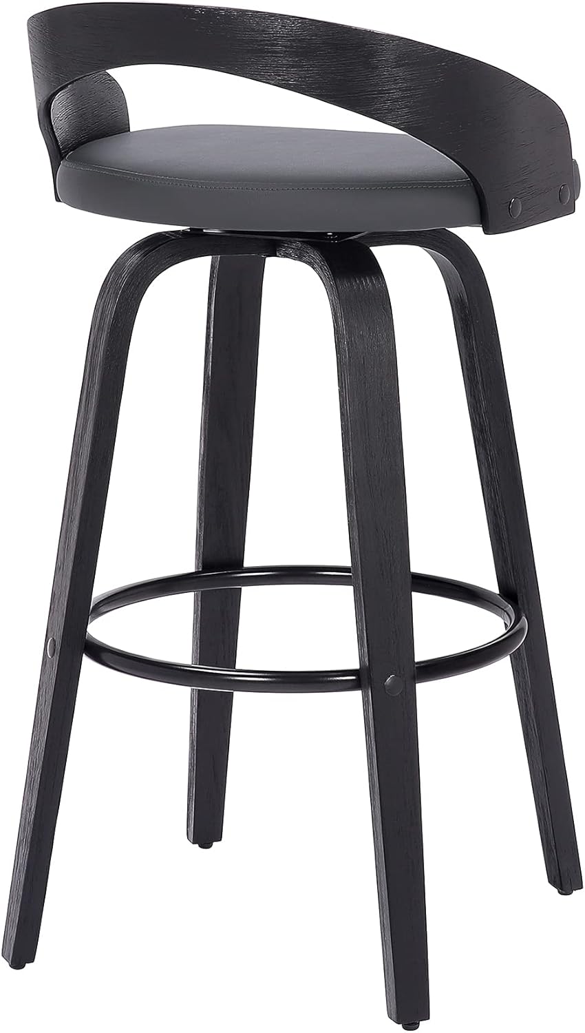 Armen Living Sonia 26" Counter Height Swivel Gray Faux Leather and Black Wood Bar Stool - Set of 4