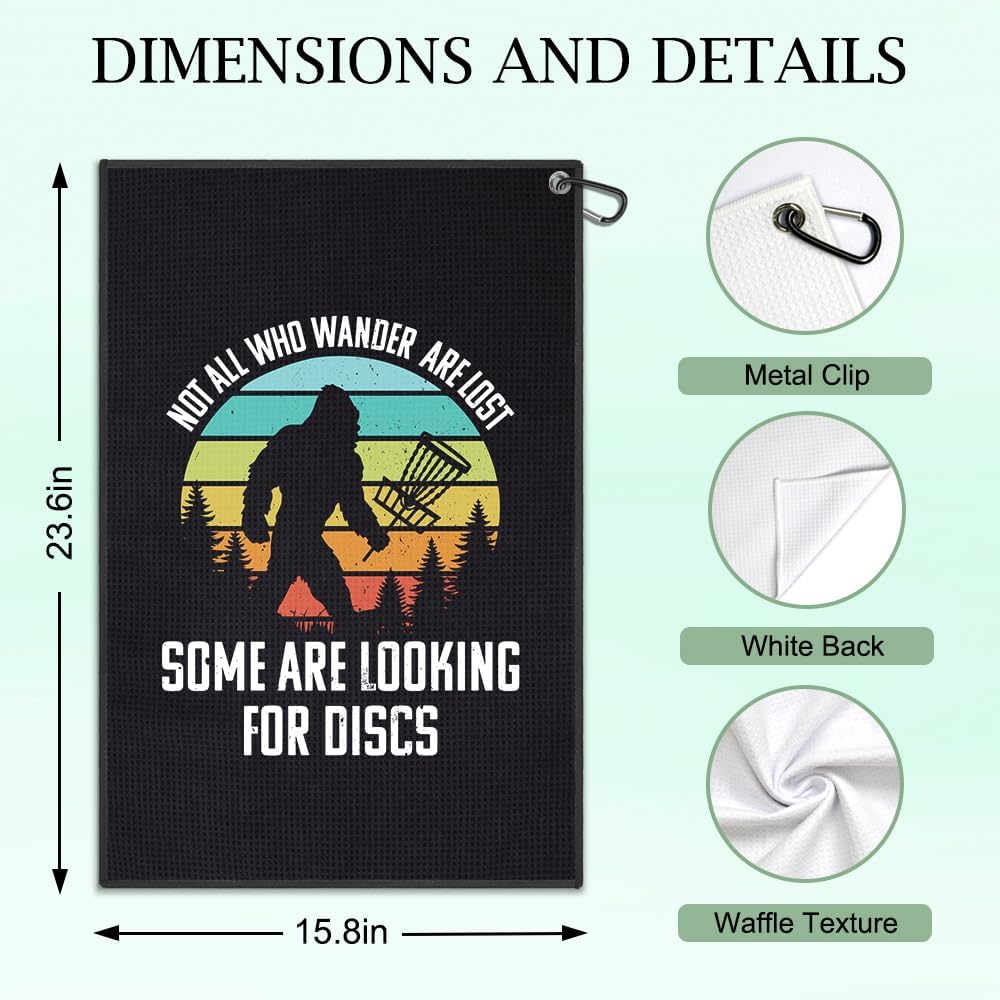 DYJYBMY Not All Who Wander are Lost Some are Looking for Discs Printed Golf Towel for Golf Bags with Clip, Funny Disc Golf Bigfoot Towel, Golf Towel Gifts for Disc Golfer Men Women Disc Golf Lovers