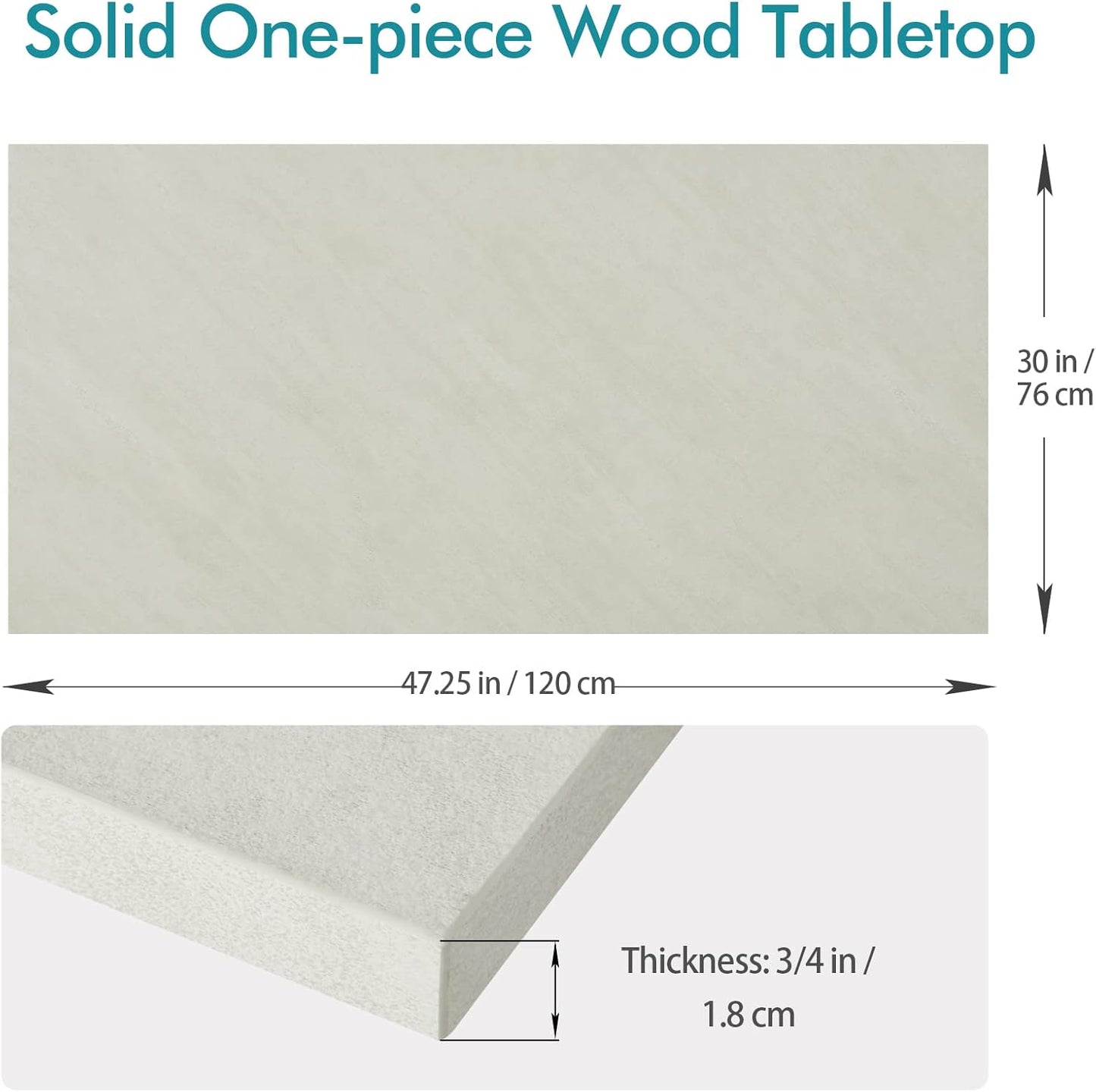 Kaboon Universal Tabletop 47.25"x30", Solid One-Piece Melamine Table Top, Double Desk L-Desk DIY, Home and Office,Sea Salt/White