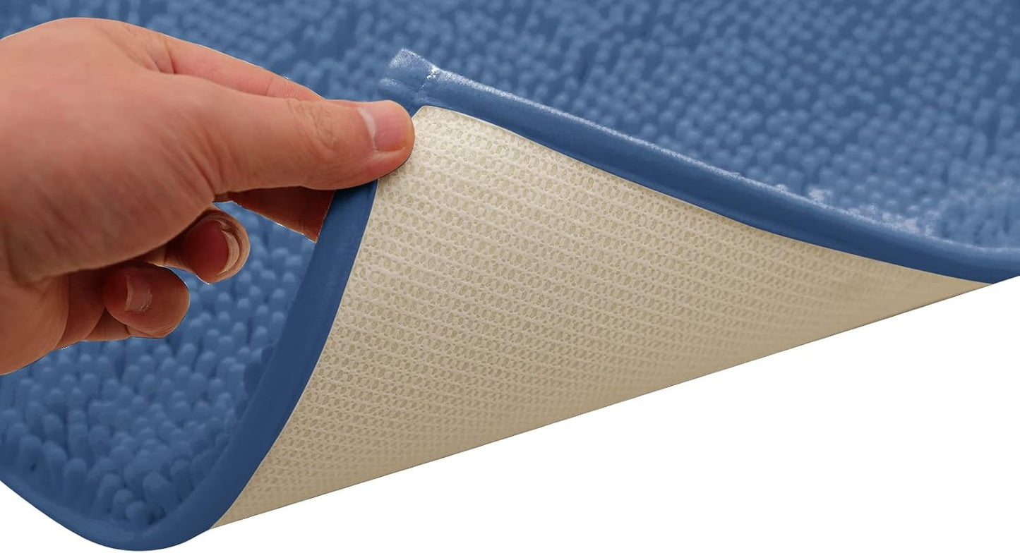Non-Slip Bath Rug,Extra Soft Microfiber Bedroom Shag Carpet with Anti-Slip Backing,Water/Dust Absorbent Fast Dry Shower Mat,Sound Insulated Stairs Pad,Machine Washable (NavyBlue,12 x 24 Inches)