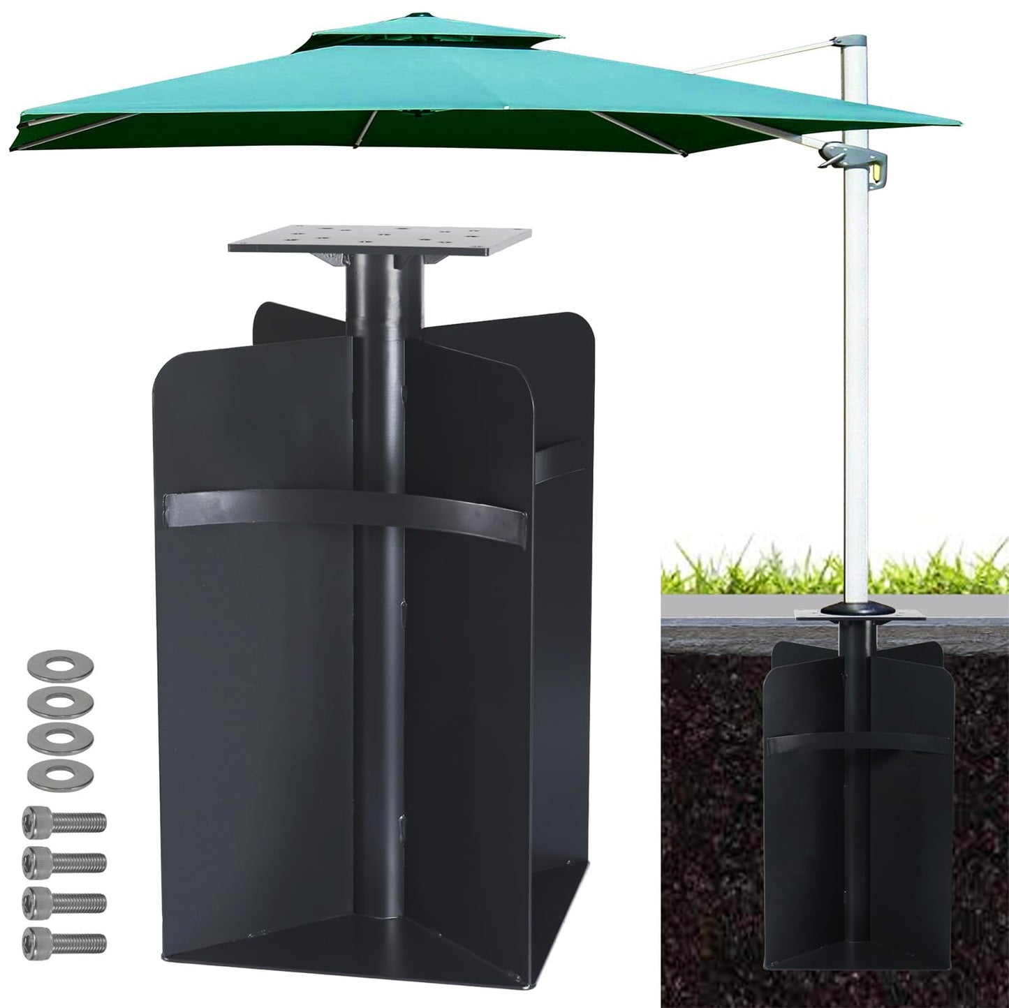Wanhork In-ground Umbrella Base for Offset Cantilever Umbrellas, Stainless Steels Outdoor Umbrella Base, Upright Outdoor Umbrella Holder