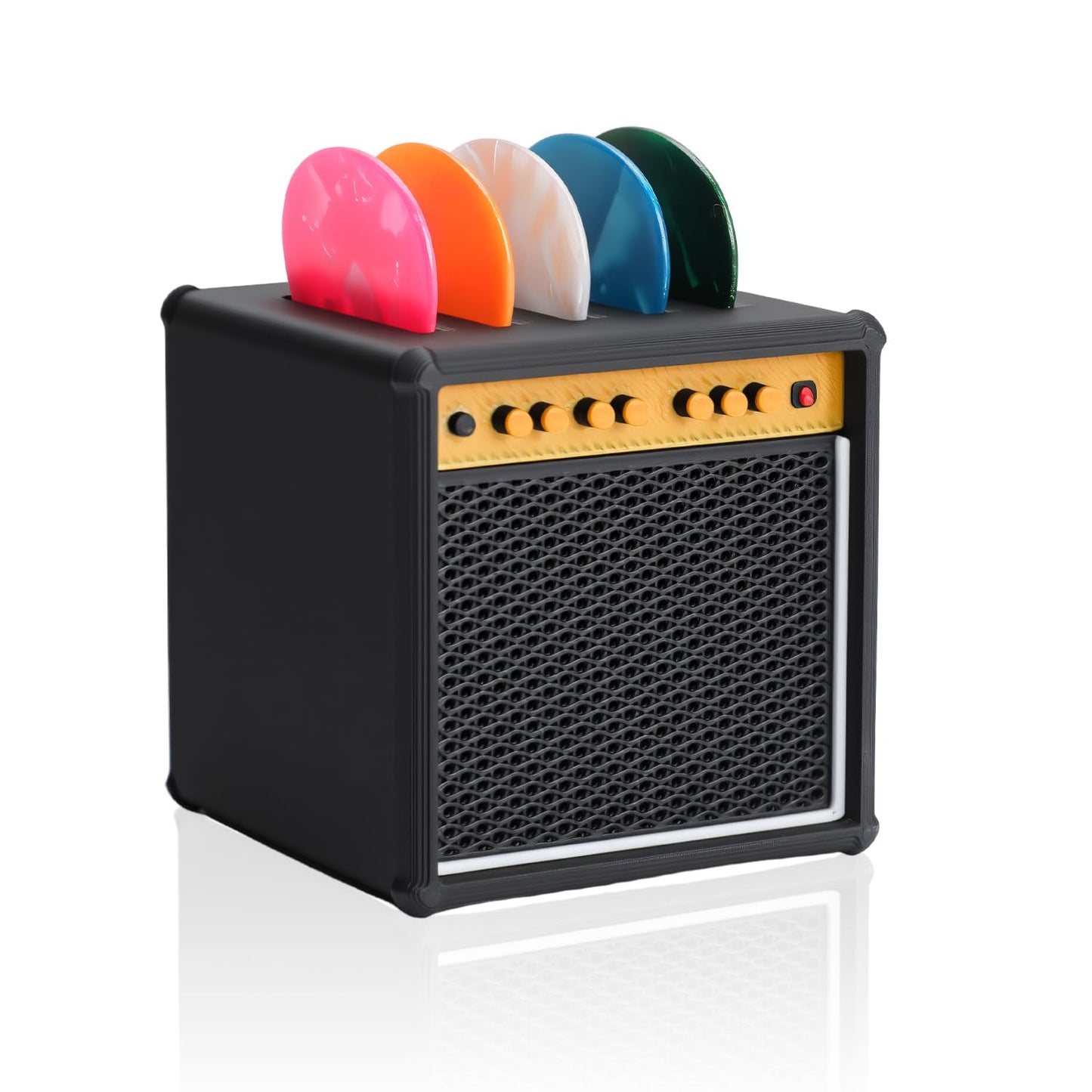 HETOETF Guitar Picks Holder Box, Guitar Pick Display Holder, Amp Speaker Styled Pick Holder with 5 Celluloid Guitar Picks, Guita