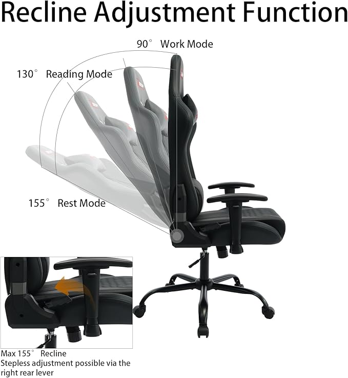 Video Game Chair Ergonomic Comfortable Gaming Office Chair Height-Adjustable with a 360° Swivel Base and Headrest(1002-Black)