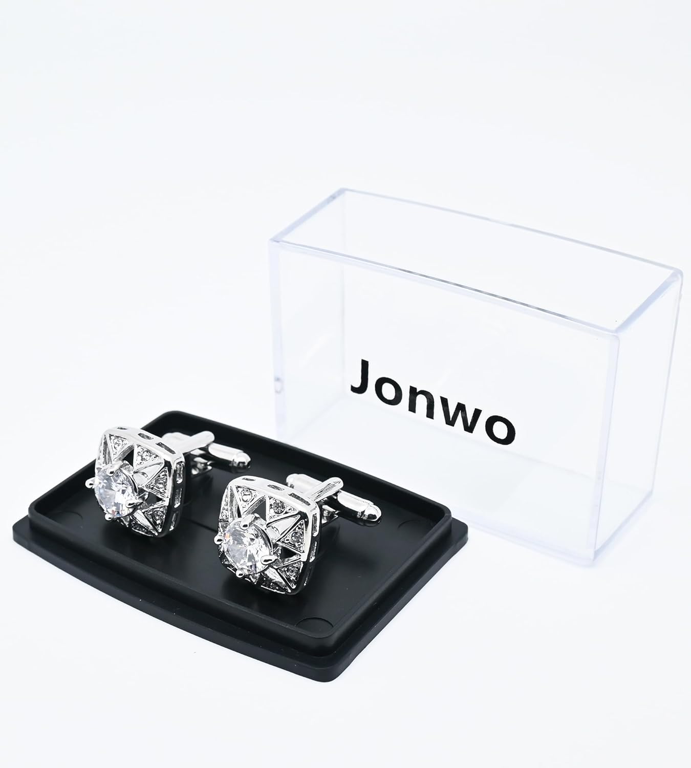 Faceted Transparent Crystal Cufflinks for Men In Gift Case Square Shape Gemstone Men's Cufflinks Jewelry for Wedding Party Business Birthday Anniversary Dress