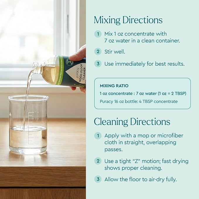 Puracy Wood Floor Cleaner Concentrate - pH Neutral Plant-Powered Hardwood & Wooden Floor Cleaner - Residue-Free Non-Sticky Cleaning Solution As Seen on TikTok (Blue Sage & Driftwood, 16 fl oz)