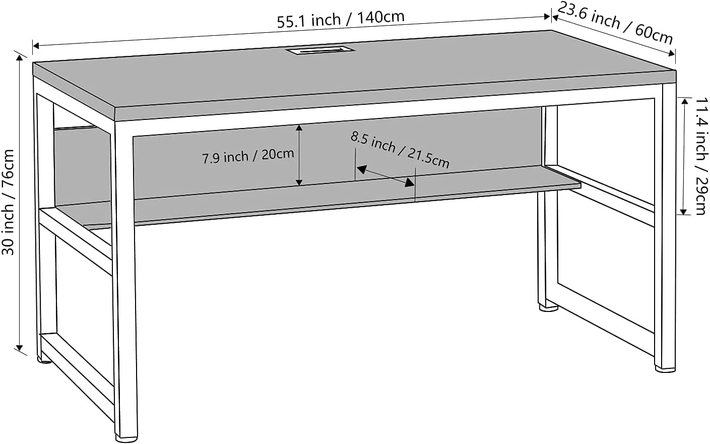 TOPSKY Computer Desk with Bookshelf/Metal Hole Cable Cover 1.18" Thick Desk (55", Rustic Brown)
