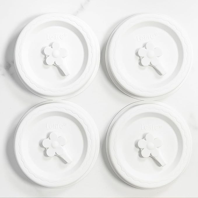 Silicone Mason Jar Lids, Regular and Wide Mouth Compatible, with Straw Hole and Stopper (white color 4pcs)