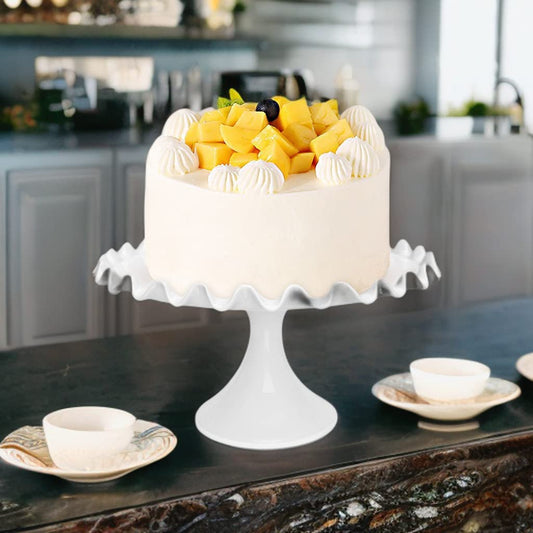 Quegroot 12-Inch Porcelain Round Cake Stand - White Dessert Stand for Wedding, Birthday Party