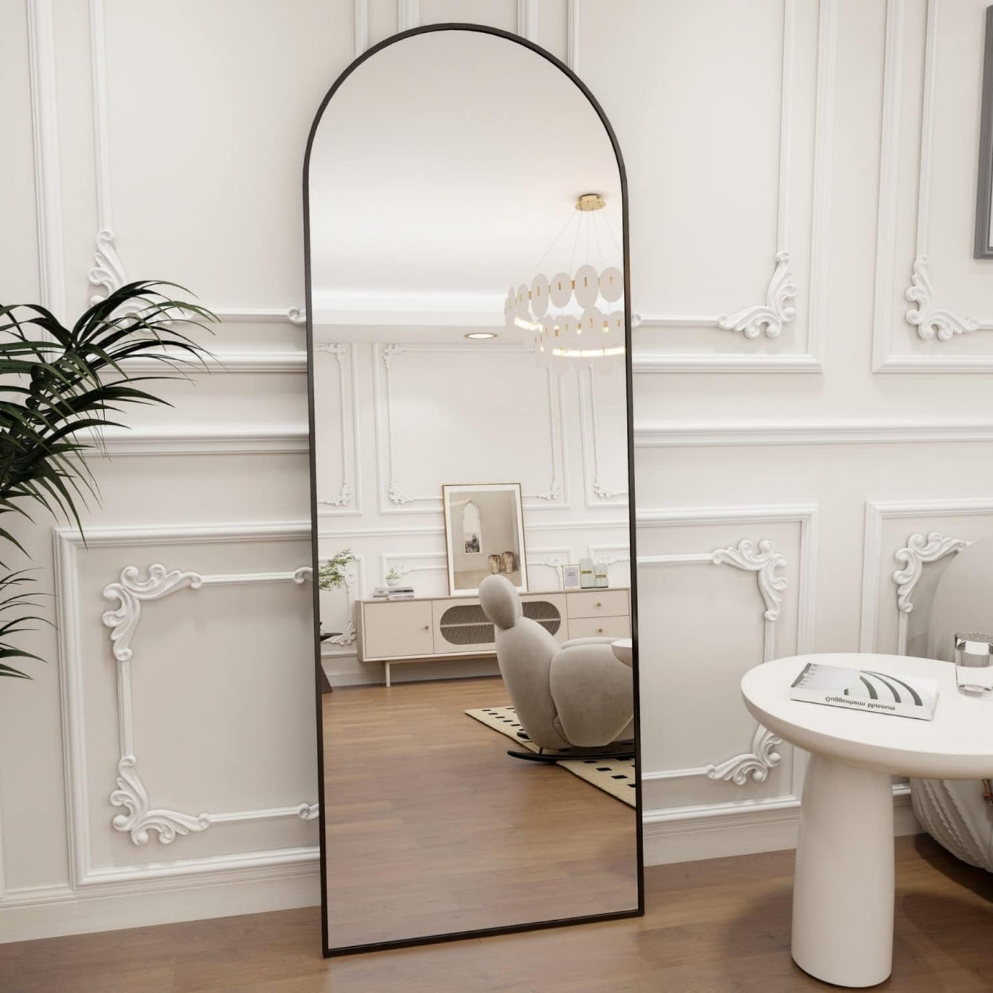 Koonmi Arched Full Length Mirror, 64"x21" Black Standing Hanging or Leaning Full Body Mirror with Aluminum Alloy Frame for Living Room and Bedroom