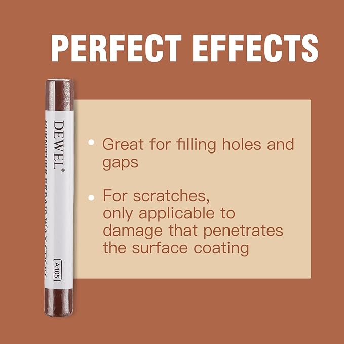 DEWEL Furniture Repair Crayon, 6 Colors Wood Filler Sticks, Wood Scratch Repair Wax for Filling Scratches, Cracks, Holes, Dents, Scuffs, Dings - A Simple and Convenient Wooden Repair Solution