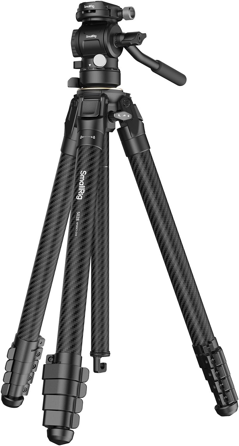 SmallRig Portable Carbon Fiber Travel Tripod Kit, 61.8'' Video Camera Tripod Monopod Video Head, Built-in QR Plate for Arca, Switchable Centre Column, Max Load 3kg / 6.6lb for Cameras, DSLR