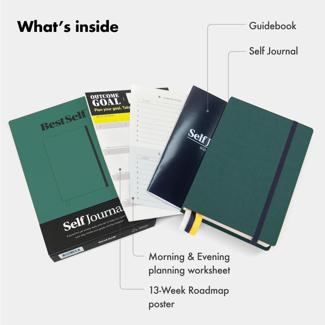 BestSelf 13-Week Self Journal & Goal Planner – Undated Daily ADHD-Friendly Journal for Men & Women | Productivity, Gratitude, Reflection & Habit Tracker | 2025 Life Organizer with Prompts, Forest Green