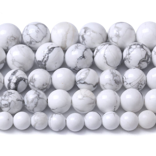 60pcs 6mm AAA Natural Stone Beads White Howlite Turquoises Round Loose Beads for Jewelry Making DIY Bracelet (White Howlite Turquoises, 6mm)