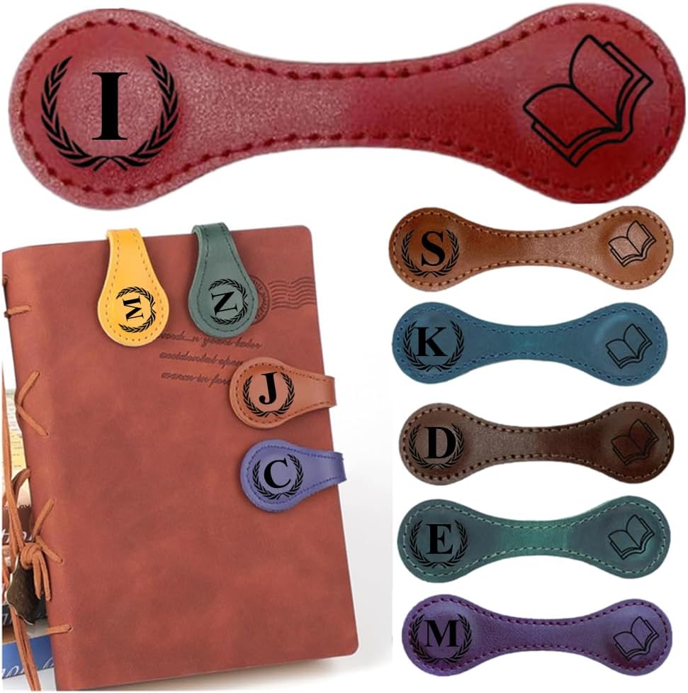 Personlized Magnetic Leather Bookmarks with Initials, Customized Book Marks Clip 26 Letters Bookmark for Reading Women, Men, Kids,Cute Book Markers Meaningful Gift for Book Lovers (Red, I)