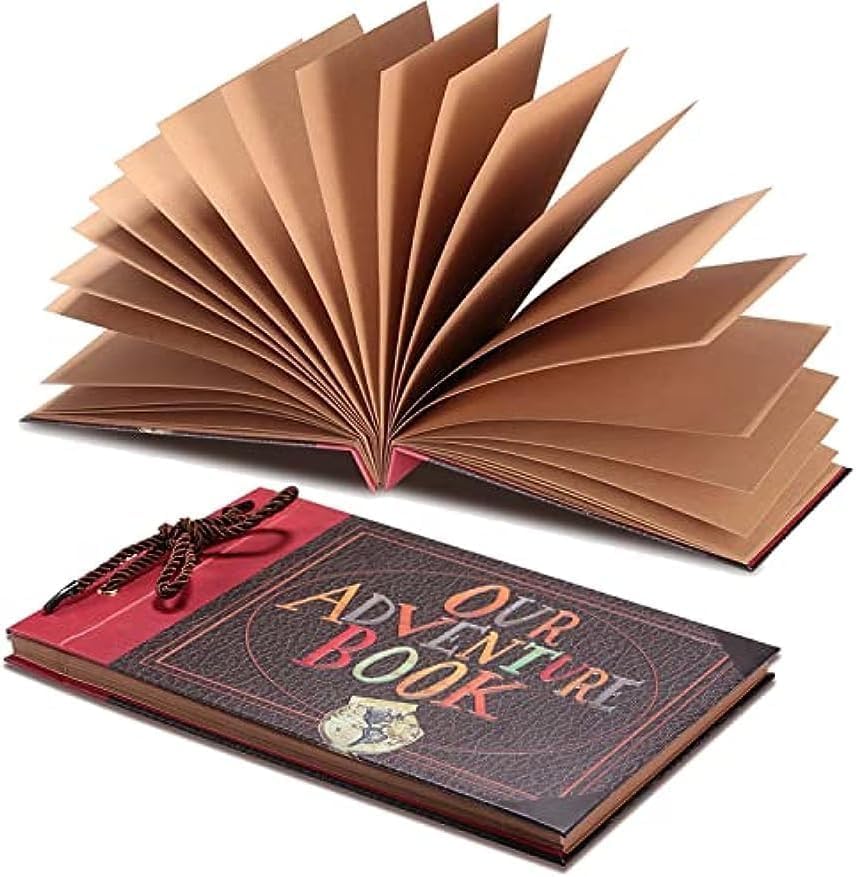 Adventure Book Scrapbook DIY Handmade Retro Style Travel Souvenir, 11.92 x 7.62" Embossed Lettering Scrapbook Inspired by 'Up', Memory Book For Anniversary Wedding,Travelling,Valentine's Day Gifts