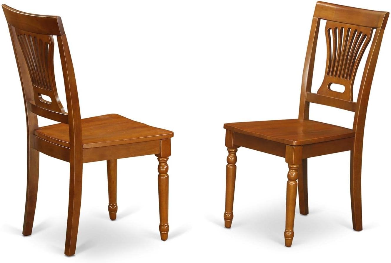 East West Furniture DLPL3-SBR-W 3 Piece Dining Table Set for Small Spaces Contains a Round Dining Room Table with Dropleaf and 2 Wood Seat Chairs, 42x42 Inch, Saddle Brown