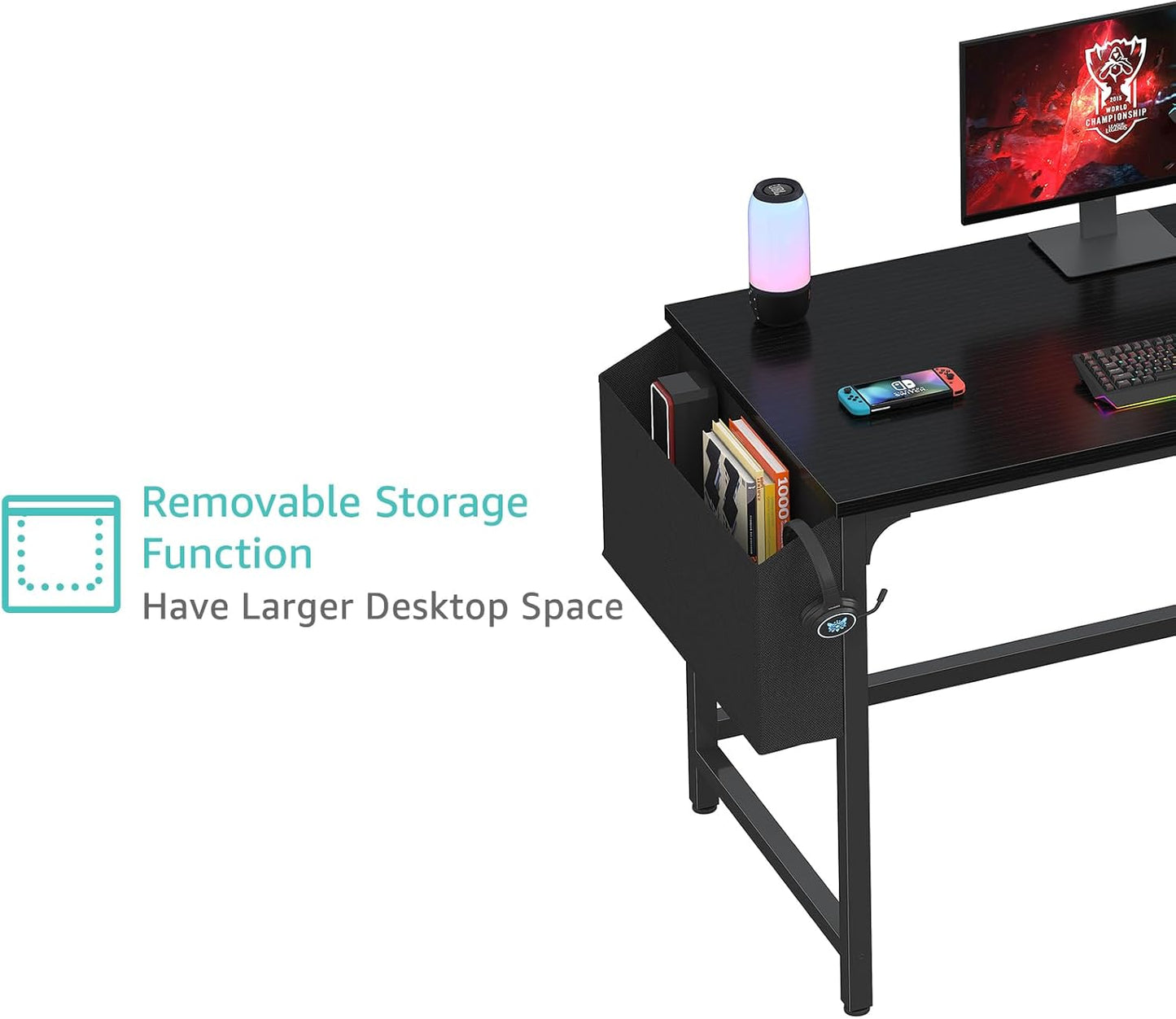 Lufeiya Gaming Desk with Fabric Drawers, 47 Inch Computer Desk for Home Office, Modern Simple Study Writing Table PC Desks for Bedroom, Black