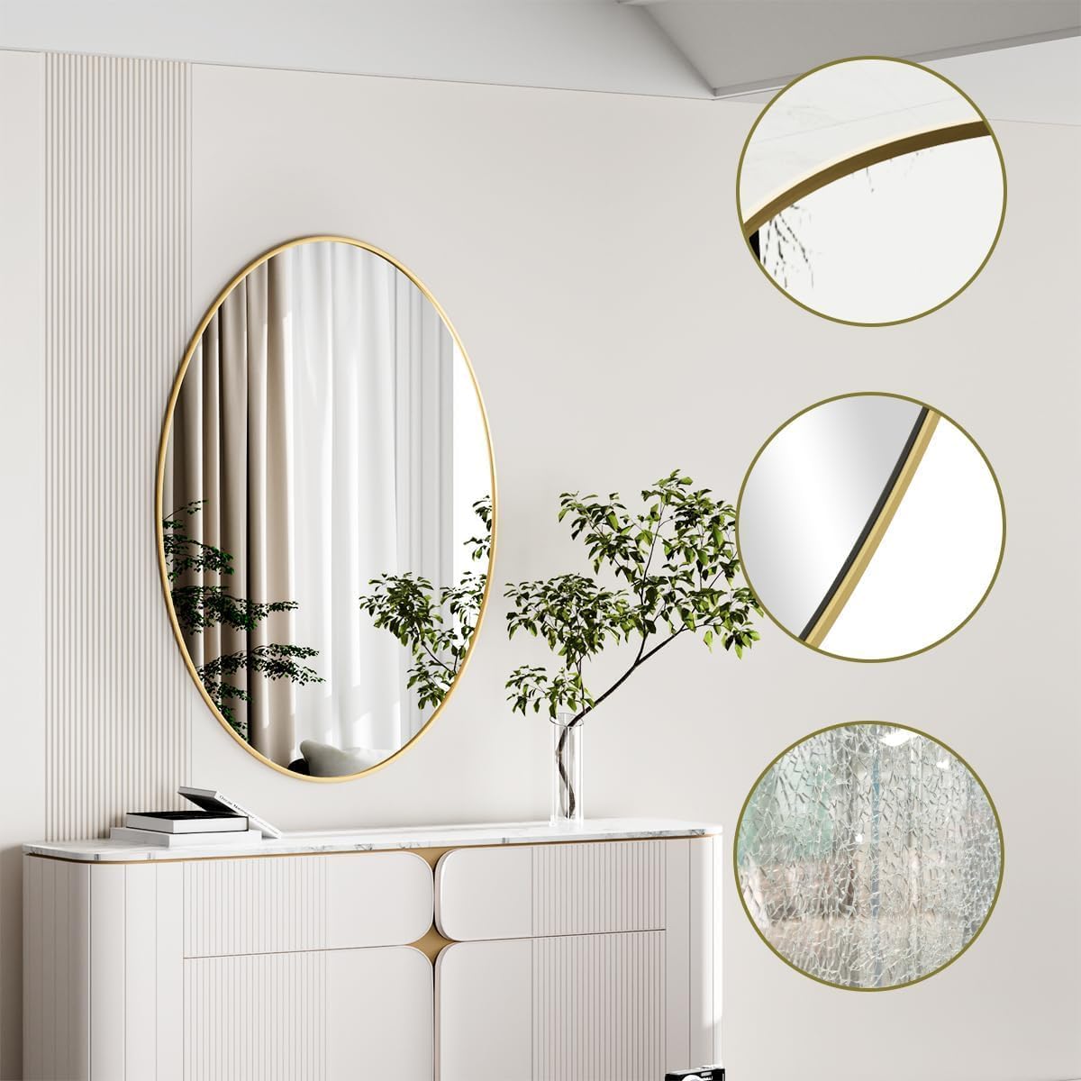 Koonmi Gold Oval Bathroom Mirror, 24"x31" Bathroom Vanity Mirror, Oval Mirror for Bedroom Living Room Entryway, Hangs Horizontal or Vertical