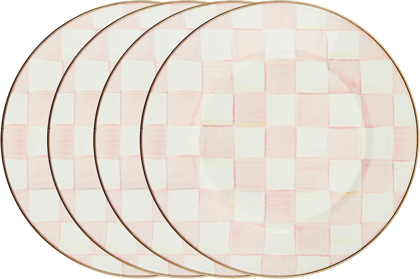 MACKENZIE-CHILDS Enamel Dinner Plate, Decorative Dinnerware Plate, 10 Inches, Set of 4, Pink-and-White Rosy Check