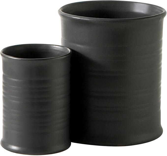 Nihow Utensil Holder: 7.2"+6.4" Ceramic Kitchen Utensil Holder for Countertop, Large Cooking Utensil Crocks for Kitchen Counter, Morden Utensil Organizer for Spatula, Set of 2, Elegant Matte Black