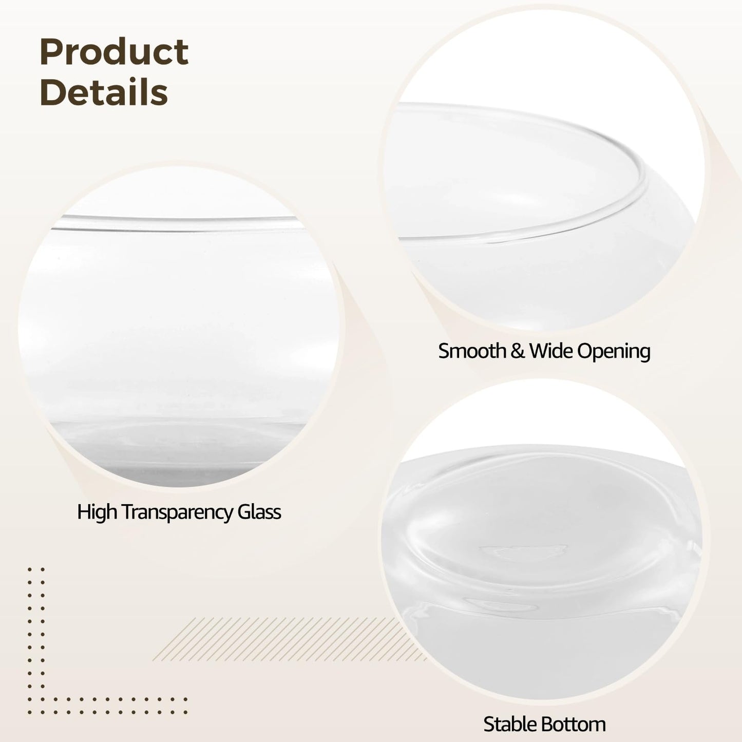 3 PCS Round Glass Vase Bowl, 6"/ 8"/10" Wide Mouth Round Glass Bowls, Succulent Planters, Fish Tank, Bubble Vases, Floral Decor Centerpieces, Flower Pots for Home Decoration (3PCS)