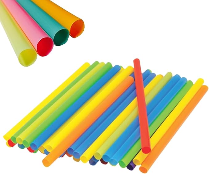 9" Wide Mouth Milkshake/Smoothie Straws/Assorted Neon Colors - Pack of 210ct