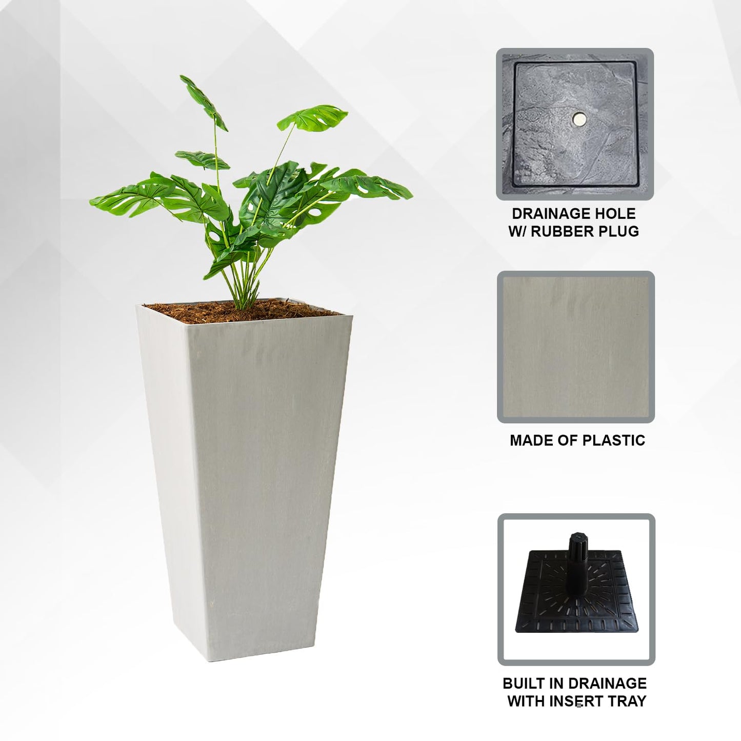XBrand Modern 30-Inch Tall Square Planter, Modern Tapered Perfect for Indoor & Outdoor Planter, Patio Décor, Set of 2, White
