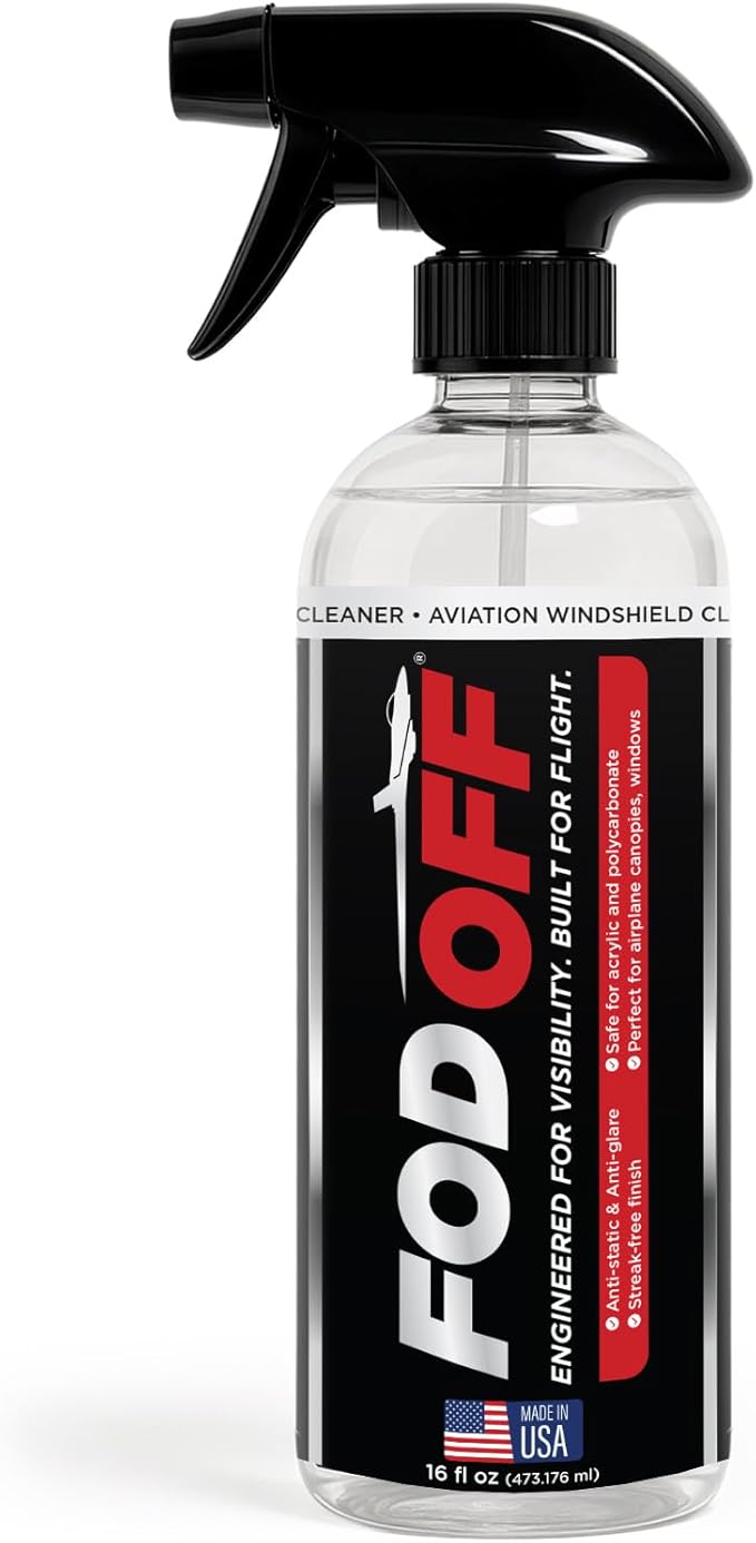 EntireFlight FOD Off Premium Aviation Grade Acrylic Plexiglass Cleaner Spray for Windshields Windsscreens and Windows - Plastic & Polycarbonate | Bugs - Dirt - Grease - Grime - Go FOD Off