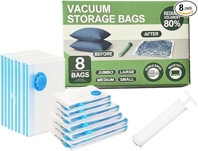 Vacuum Storage Bags for Travel and Home,Space Saver Bags for Clothes,(with Electric Pump and Hand Pump, Large,2(40 * 60) 2(50 * 70) 2(60 * 80) 2(80 * 100))