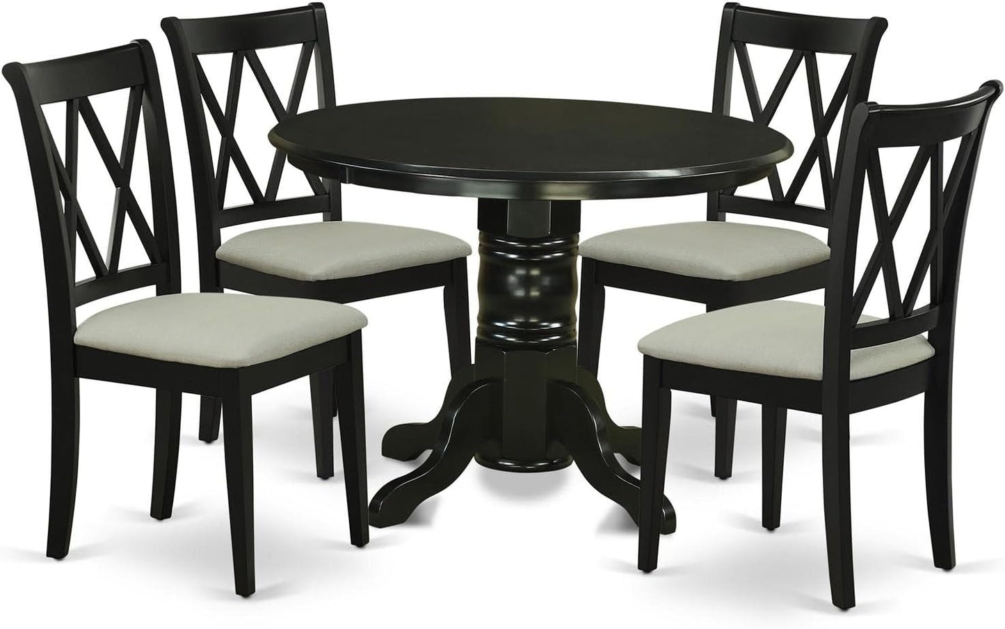 East West Furniture SHCL5-BLK-C 5 Piece Dinette Set for 4 Includes a Round Kitchen Table with Pedestal and 4 Linen Fabric Kitchen Dining Chairs, 42x42 Inch, Black
