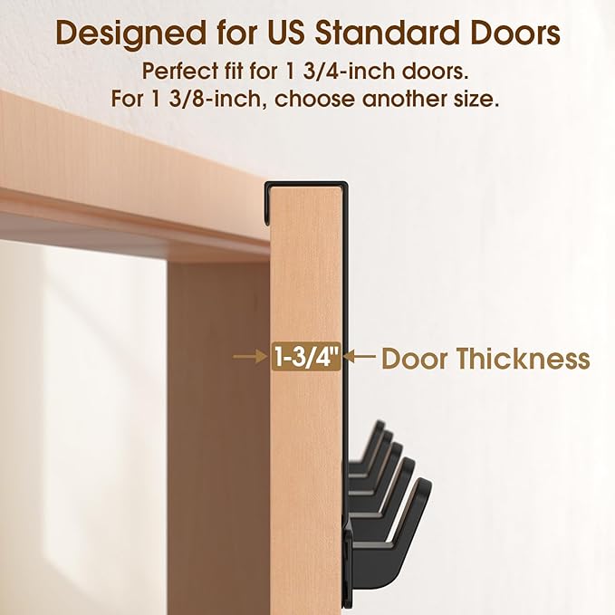 Over The Door Hooks Hanger, Heavy Duty Rack for Winter Coat, Fits 1 3/4" Doors, L7U - Bathroom Accessories and Towel Organizer Holder - Black