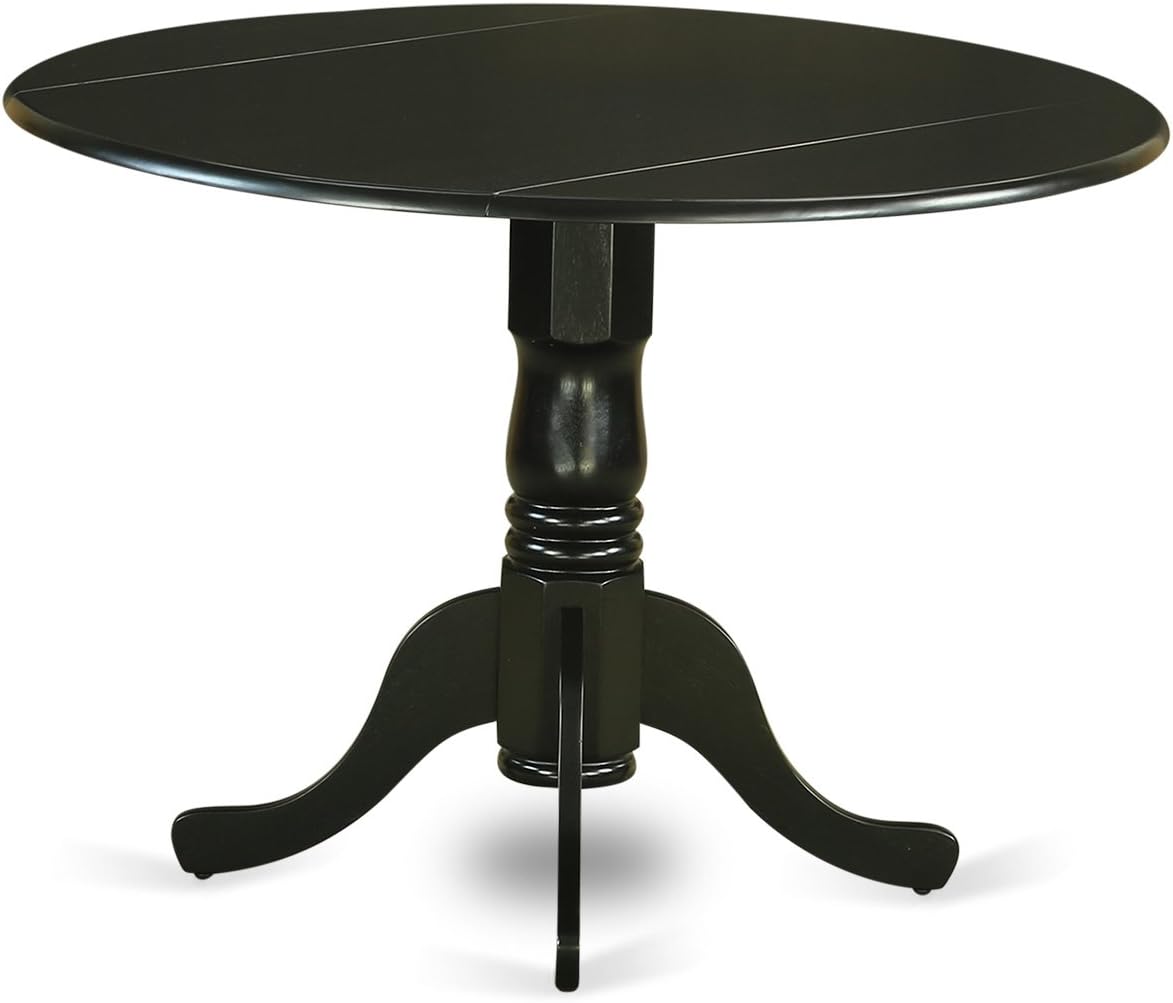 East West Furniture DLGA5-BLK-24 5 Piece Kitchen Table Set for 4 Includes a Round Dining Room Table with Dropleaf and 4 Black Linen Fabric Upholstered Chairs, 42x42 Inch, Black