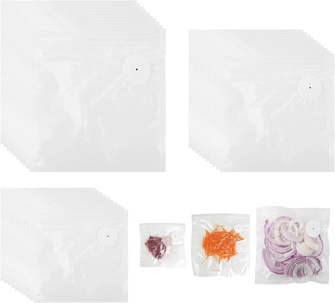 Vacuum Sealer Bags for Food Compatible with Feppo – 34 Pcs (3 Sizes: 11.8"x13.4", 10.2"x11", 8.3"x8.7"), BPA-Free Reusable Zipper Bags with 4 Seal Clips for Sous Vide, Cooking & Freezer Storage