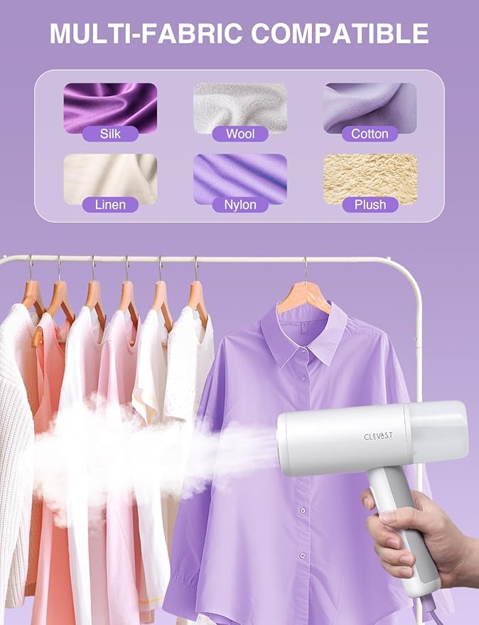 CLEVAST Steamer for Clothes, Portable Garment Steamer, Handheld Foldable Travel Size, Wrinkle Remover, 30-Second Fast Heat Up, 1000W Powerful Steam Output, 120V Only
