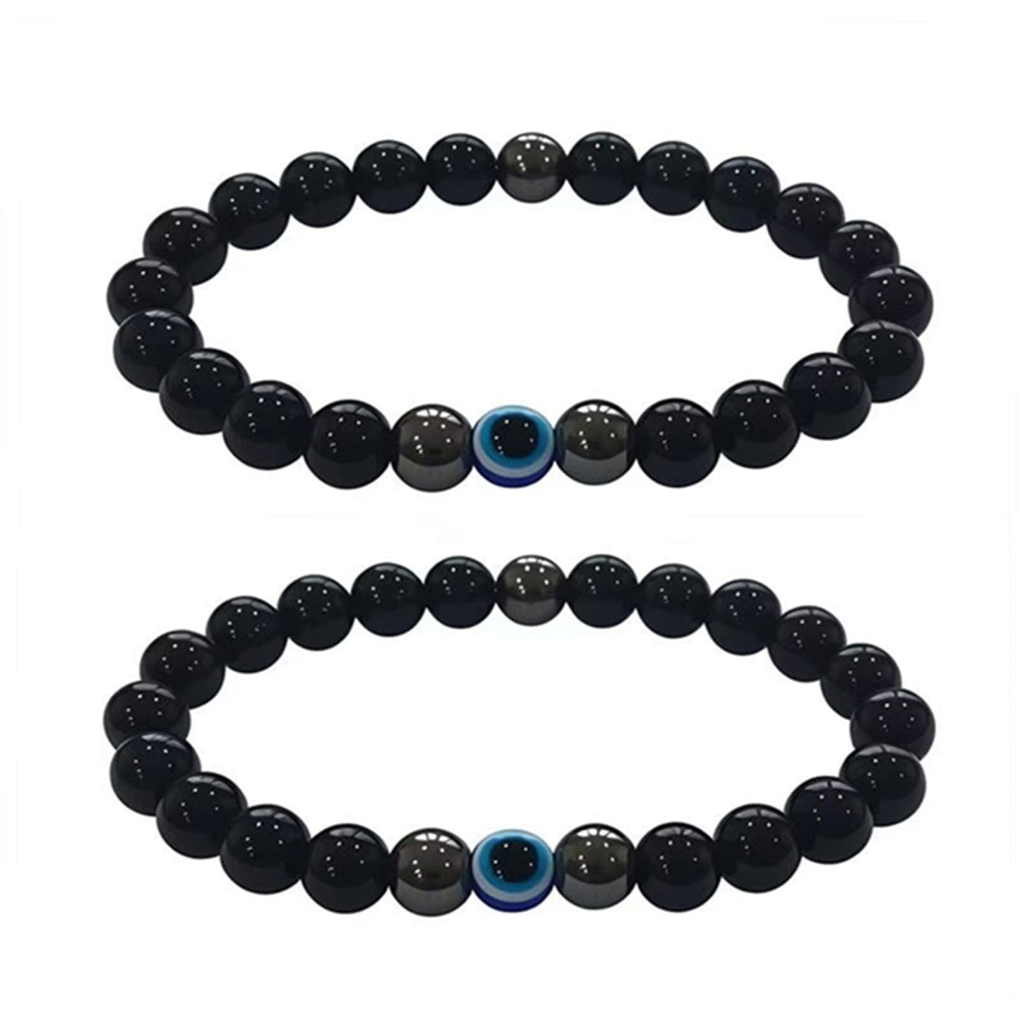 WEFRIN Evil Eye with Hematite Black Obsidian Tiger Eye Stone Triple Protection Bracelets for Men Women, Crystal Jewelry Stone Bracelets Bring Luck and Prosperity and Happiness (D-8mm(d))