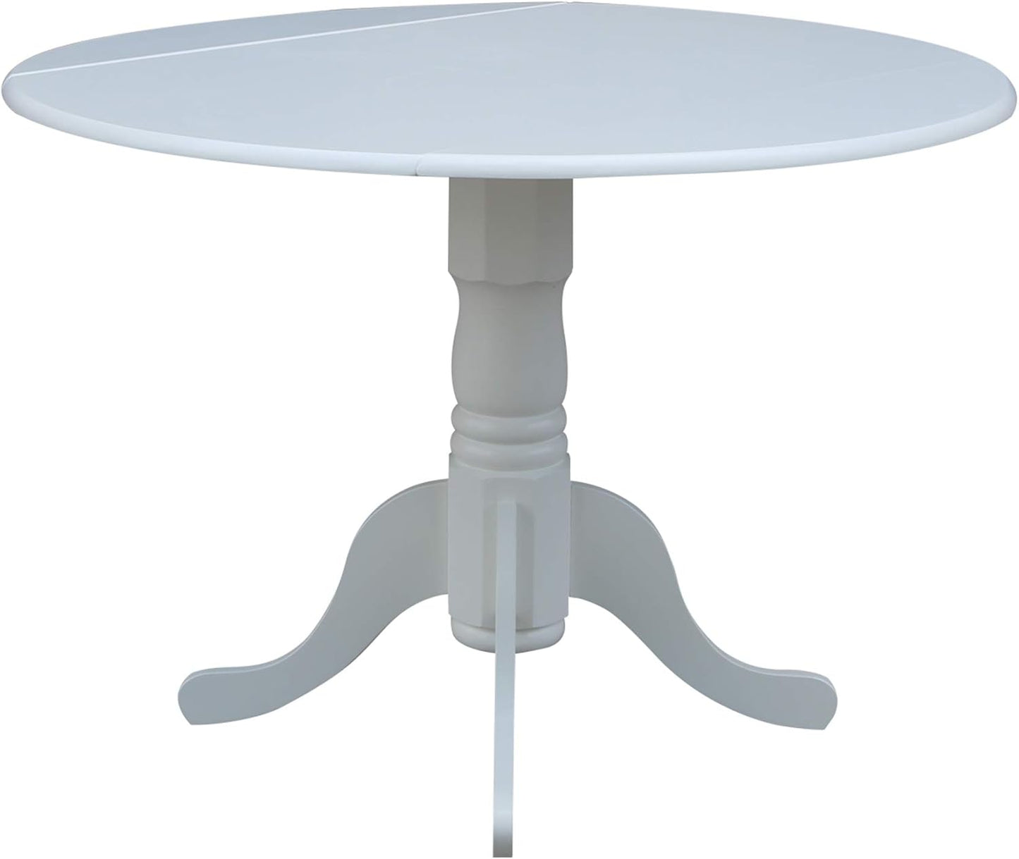 IC International Concepts, 42" Round Dual Drop Leaf Pedestal Dining Table, Solid Real Wood, Sturdy Parawood, White
