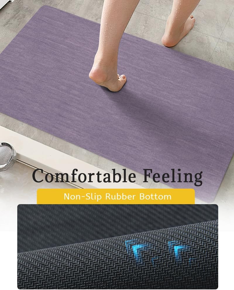 Mecko Bath Mat, Ultra Absorbent Quick Dry Bathroom Floor Mats-Rubber Non-Slip Thin Bathroom Rug Fit Under Door, Faux Suede Surface Shower Rug for Bathtub, Sink, Shower Room(Lavender Purple,16"x24")
