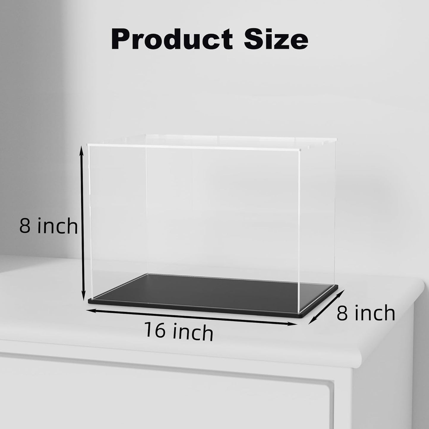 Acrylic Box with Matt Black Base, Simple Self-Assembly Clear Acrylic Display Case, 16x8x8 inch Showcase with Lid for Model Cars and Long Narrow Collections