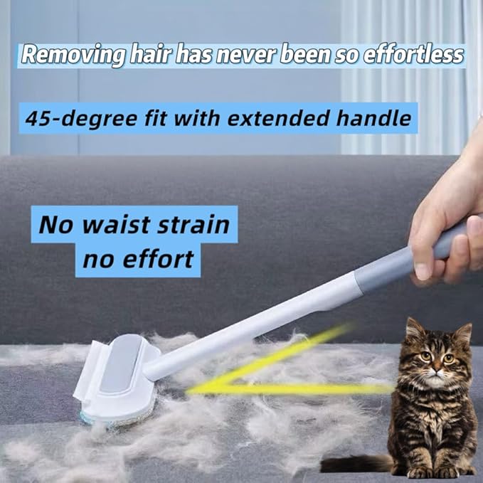 Pet Hair Removal Brush, Reusable Lint Remover for Sofa, Carpet, Clothes - Washable with 18in Extended Handle