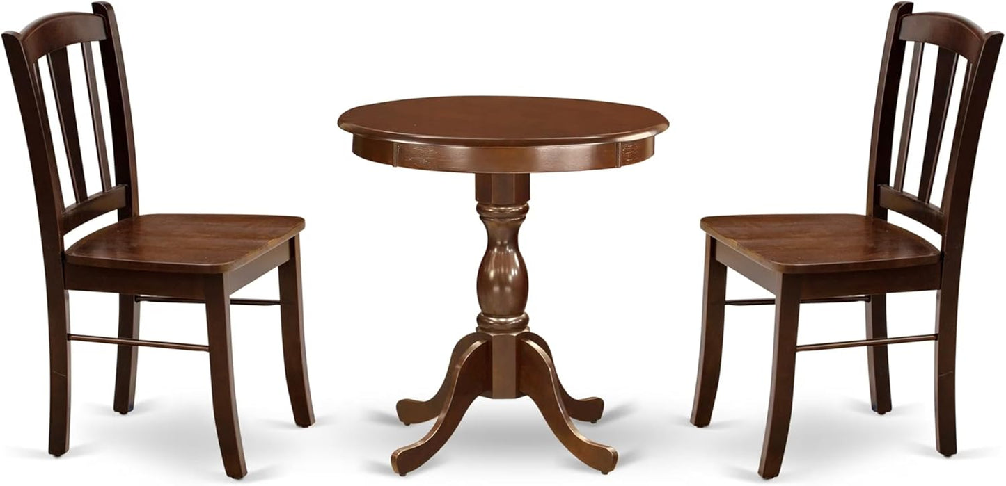 East West Furniture ESDL3-MAH-W 3 Piece Dinette Set for Small Spaces Contains a Round Dining Table with Pedestal and 2 Dining Room Chairs, 30x30 Inch, Mahogany