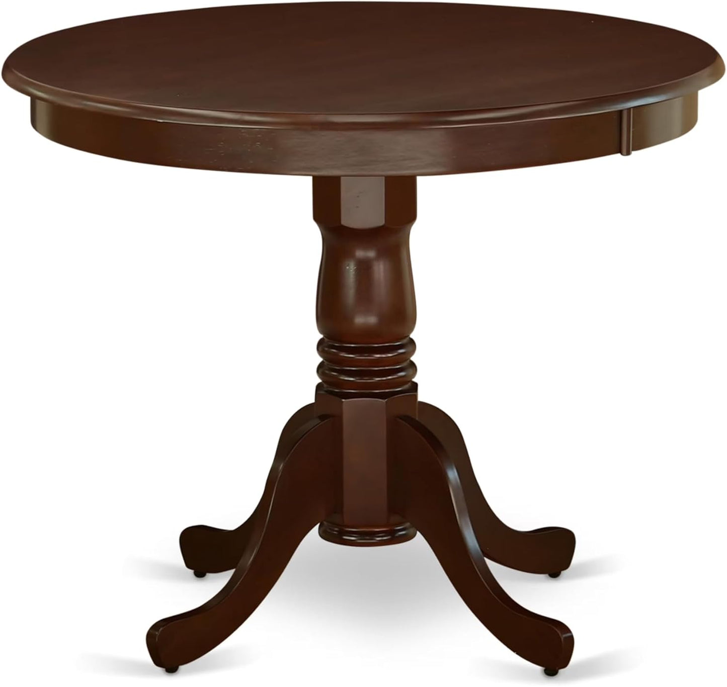 East West Furniture ANVE5-MAH-47 5 Piece Kitchen Table & Chairs Set Includes a Round Dining Room Table with Pedestal and 4 Light Sable Linen Fabric Parsons Chairs, 36x36 Inch, Linen White