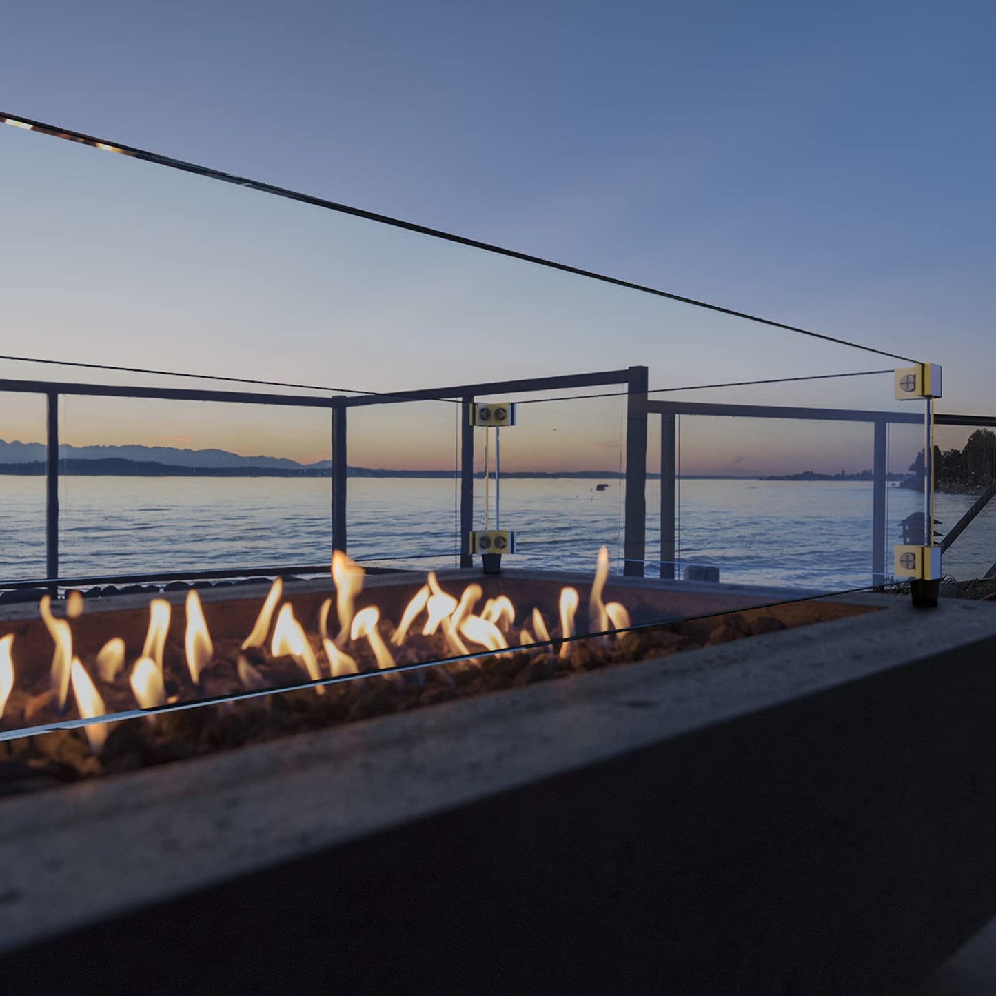 GASPRO 35.5 x 15.5 Inch Glass Wind Guard for Rectangular Fire Pit Table, Thick and Sturdy Tempered Glass Panel with Hard Aluminum Corner Bracket & Rubber Feet, Easy to Assemble