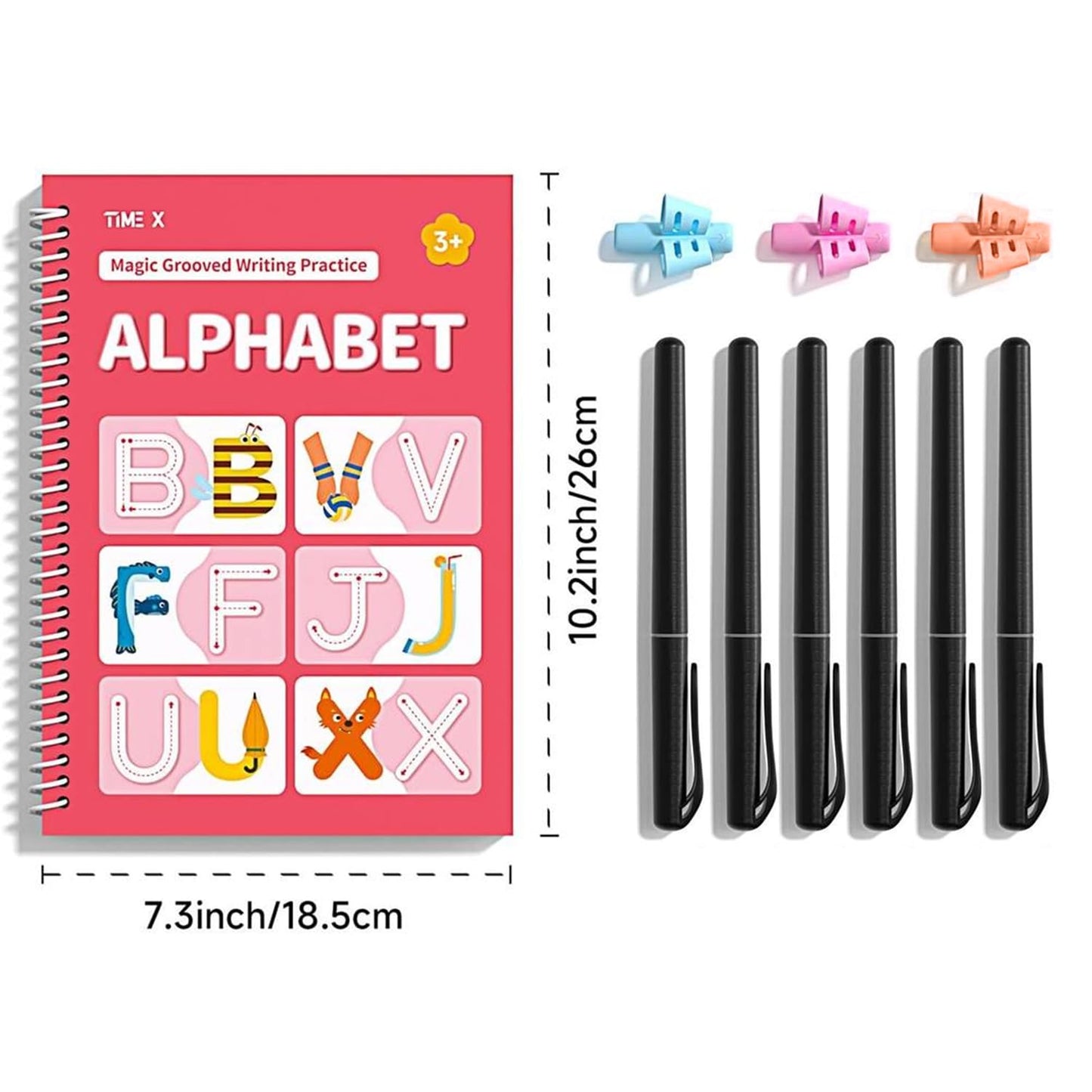 TIME X Magic Grooved Writing Practice Books, Reusable 3D Groove Handwriting Practice Workbooks for Kids Ages 3-8, Large Preschool Writing Books with Disappearing Ink for Kids 5-7 (Practice 6-Books)