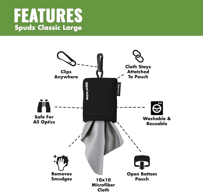 SPUDZ Classic Microfiber Lens Cleaner – Clip-On Pouch, Washable – for Binoculars, Scopes, Glasses, Screens | MAGA, 6 x 6 Inch (2-Pack)