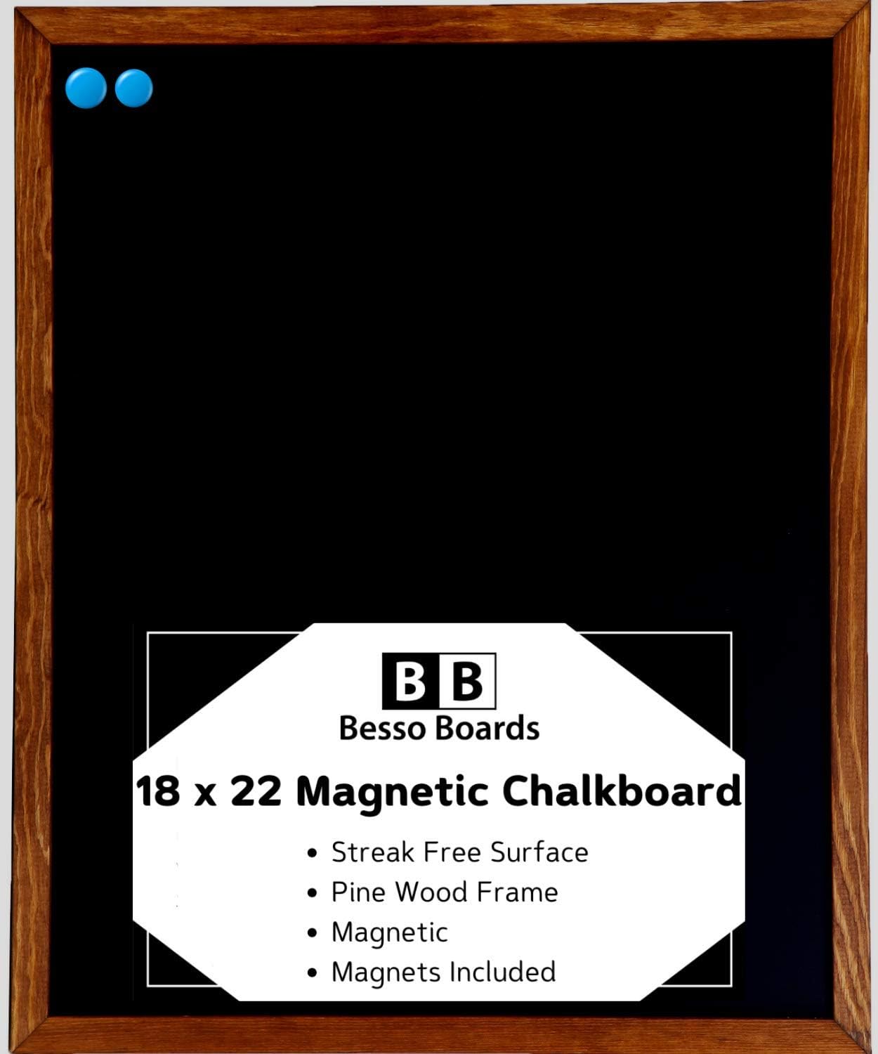 Wood Framed Chalkboard - Premium Magnetic 18 x 22 Rustic Chalk Board, Great with Regular or Liquid Chalk Markers, Non Porous Wall Hanging Blackboard Sign